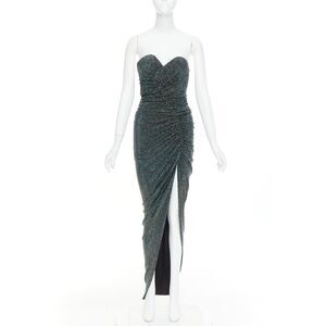 ALEXANDRE VAUTHIER 2021 blue black crystal bustier high slit strapless gown